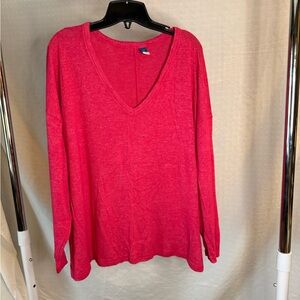 Old Navy Women's Bright Red Long Sleeve V-Neck Tee